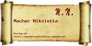 Macher Nikoletta névjegykártya